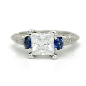 18k White Gold Sapphire Accent Engagement Ring